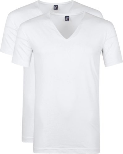 Alan Red T-shirt Deep V-Neck 2-Pack White size M