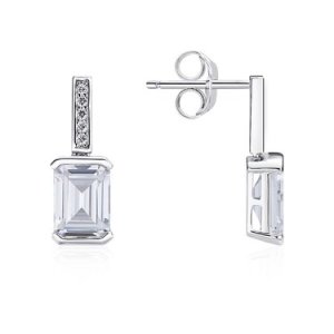 Argento Silver Baguette Crystal Drop Earrings - 925 Silver