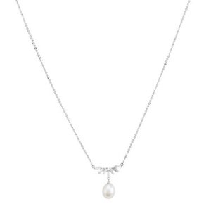 Argento Silver Crystal Bar + Pearl Necklace - 925 Silver