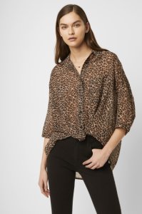 Animal Print Twist Front Shirt - camel leopard multi