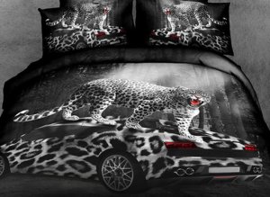 3D Leopard Car Printed Cotton 4-Piece Bedding Sets/Duvet Covers
