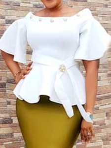 African Fashion Plain Flare Sleeve Off Shoulder Peplum Womens Blouse