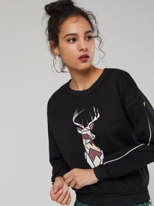 Animal Print Scoop Neck Long Sleeve Womens Sweatshirt