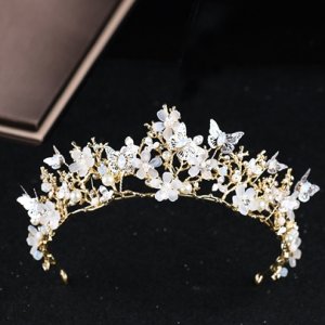 Butterfly Pearl Inlaid Tiara Bridal Hair Crown