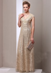 Cap Sleeve Lace Sequins Mother of the Bride Dress