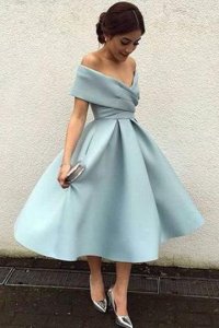 Cap Sleeves Off-The-Shoulder Tea-Length Prom Dress
