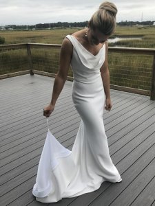 Cowl Neckline Sheath Backless Wedding Dress 2020