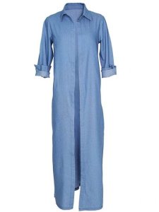 Denim Blue Long Length Slim Fit Womens Trench Coat