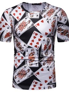 Fashion Luxury Design Playing Cards 3D Printed Stylish Round Neck Letter Short Sleeve Mens T-shirt