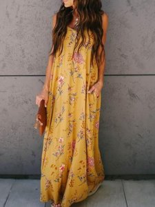 Floor-Length Sleeveless Print Summer Womens Maxi Dress
