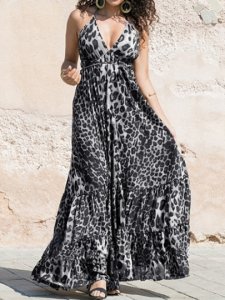 Floor-Length V-Neck Print Sleeveless Western Womens Dress