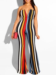 Full Length Stripe Sexy Bellbottoms Womens Jumpsuit