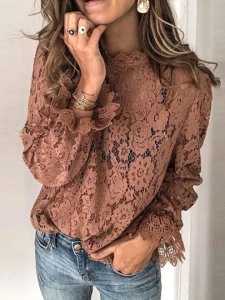 Long Sleeve Casual Pullover Loose Lace Womens Blouse