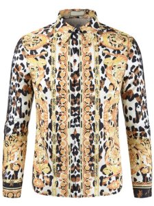 Long Sleeves Leopard Print Fall Mens Shirt