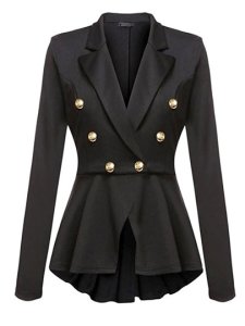 Notched Lapel Double-Breasted Plain Womens Casual Blazer