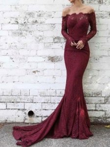 Off-The-Shoulder Long Sleeves Lace Evening Dress 2019