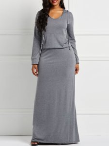 Patchwork Long Sleeve Casual Womens Maxi Dress