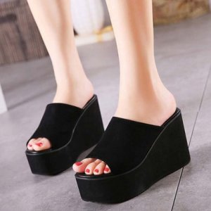 Peep Toe Slip-On Wedge Heel Platform Womens Flat Sandals