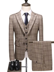 Plaid Single-Breasted Blazer Print Mens Dress Suit