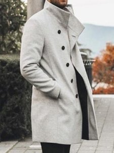 Plain Stand Collar Mid-Length Mens Coat