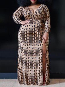 Plus Size Split Nine Points Sleeve A-Line Womens Maxi Dress