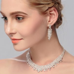 Romantic Diamante Earrings Engagement Jewelry Sets
