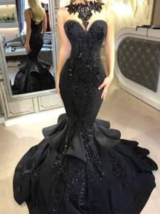 Sequins Appliques Black Mermaid Evening Dress 2019