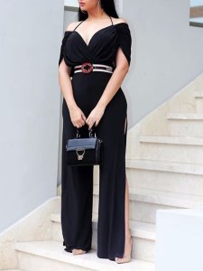 Sexy Strap Plain Full Length Loose Womens Jumpsuit