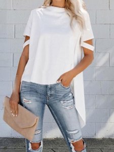 Short Sleeve Plain Mid-Length Loose Womens T-Shirt