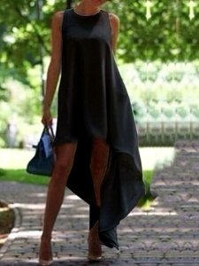 Sleeveless Asymmetric Round Neck Plain Womens Maxi Dress