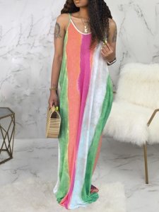 Sleeveless Tie-Dye Summer Womens Maxi Dress