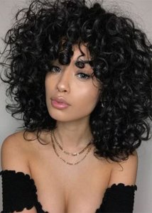 Soft Fluffy Womens Heat Resistant Natural Black Afro Curly Synthetic Hair Capless Wigs 16Inch