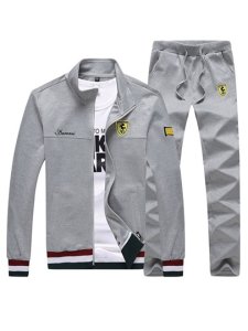 Stand Collar Plain Leisure Mens Sports Suits