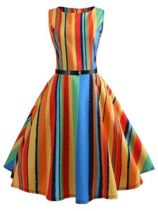 Stripe Colorful Round Neck A-Line Womens Day Dress