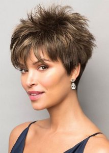 Womens Short Length Pixie Cut Natural Straight Synthetic Hair With Bangs Capless Wigs 10Inches