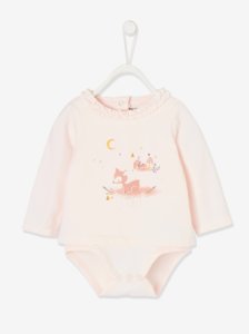 Bodysuit-Top for Baby Girls pink light solid with design