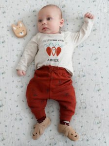 Fleece Trousers & Bodysuit-Top Outfit, for Babies brown medium solid with design