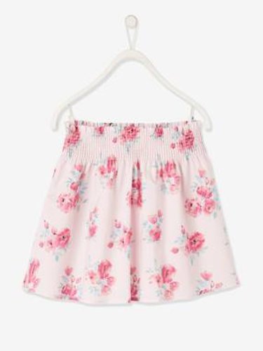 Floral Print Skirt, Smocked Waistband, for Girls light pink/print