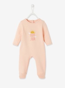 Good Morning Fleece Pyjamas for Newborn Baby Girls pink light solid with design