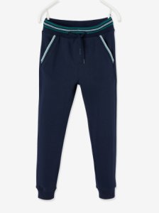 Joggers for Boys, in Cotton Piqué Knit blue dark solid with design