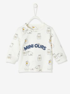 Mini Ours' Sweatshirt, Press Stud Fastening on the Front, for Newborn Babies white/print
