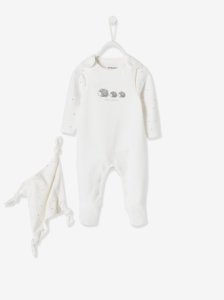 Newborn Set: Sleepsuit + Bodysuit + Comforter in Organic Cotton white light solid with design