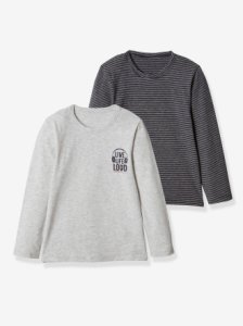 Pack of 2 Long-Sleeved Tops for Boys, Music grey light mixed color