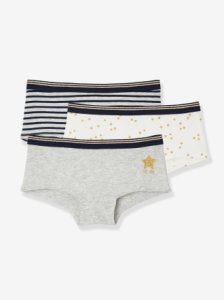 Pack of 3 Assorted Shorties for Girls grey light striped