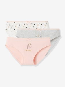 Pack of 3 Cats & Unicorns Briefs, for Girls pink light solid with design