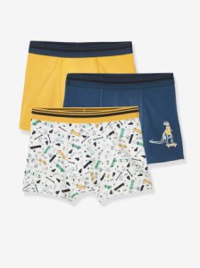 Pack of 3 “Skateboard & Dino” Boxer Shorts for Boys yellow dark solid with design