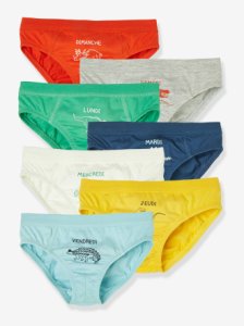 Pack of 7 Dino Briefs, for Boys green bright solid with desig