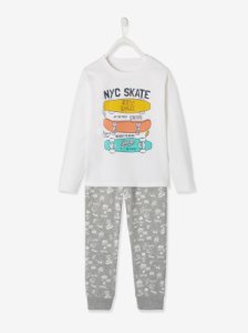 Vertbaudet - Pyjamas for boys, skate white light solid with design