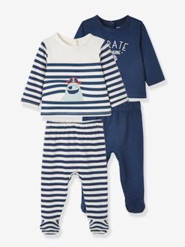 Set of Two Cotton Jersey Knit Pyjamas, Pirate, for Babies white