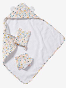 Set with Bath Cape + Mitten + Baby Wipes, for Dolls white light solid with design